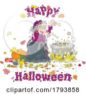 Cartoon Witch And Happy Halloween Greeting by Alex Bannykh
