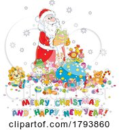 Poster, Art Print Of Cartoon Santa And Merry Christmas And Happy New Year Greeting