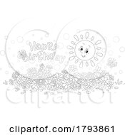 Poster, Art Print Of Cartoon Black And White Sun Flowers And Happy Birthday Greeting