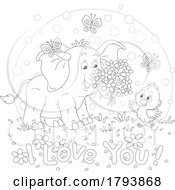 Cartoon Black And White Elephant Chick And I Love You Text
