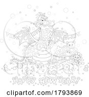Poster, Art Print Of Cartoon Black And White Happy New Year Greeting Dragon