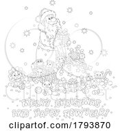 Cartoon Black And White Santa And Merry Christmas And Happy New Year Greeting