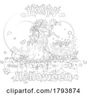 Poster, Art Print Of Cartoon Black And White Witch And Happy Halloween Greeting