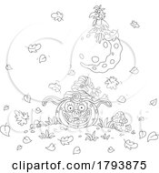 Poster, Art Print Of Cartoon Black And White Crow On A Moon Over A Jackolantern