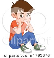 Poster, Art Print Of Cartoon Sad Boy Sitting With His Elbows On His Knees