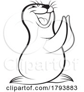 Poster, Art Print Of Cartoon Black And White Clapping Sea Lion