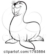Cartoon Black And White Laughing Sea Lion by Lal Perera