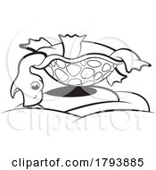 Poster, Art Print Of Cartoon Black And White Tortoise On Its Back