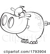 Poster, Art Print Of Clipart Black And White Cartoon Hippo Calf