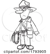 Clipart Black And White Cartoon Indian Jones Holding A Bullwhip by toonaday