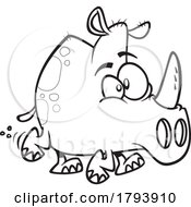 Clipart Black And White Cartoon Rhino Calf by toonaday