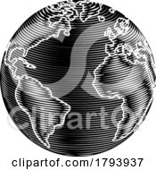 Poster, Art Print Of World Globe Earth Global Map Woodcut Planet