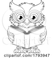 Poster, Art Print Of Wise Old Owl Cartoon Cute Character Reading Book