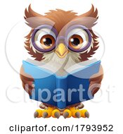 Owl Wise Cartoon Cute Cird Character Reading Book by AtStockIllustration