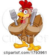 Poster, Art Print Of Chicken Rooster Cockerel Knife And Fork Cartoon