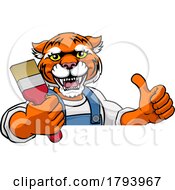 Tiger Painter Decorator Holding Paintbrush