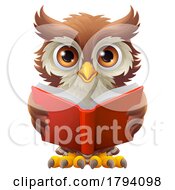 Wise Owl Cartoon Cute Character Reading Book