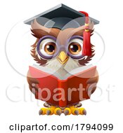 Poster, Art Print Of Wise Owl Cartoon Cute Professor Reading Book
