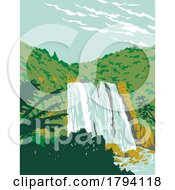 Marokopa Falls Near Waitomo North Island Of New Zealand WPA Art Deco Poster