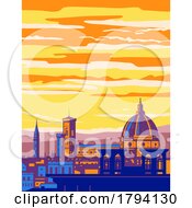 Poster, Art Print Of Florence Viewed From Michelangelo Hill Tuscany Region Italy Wpa Art Deco Poster
