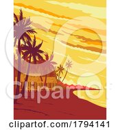 Poster, Art Print Of Beach In Phu Quoc Island During Sunset In Kien Giang Province Vietnam Wpa Art Deco Poster