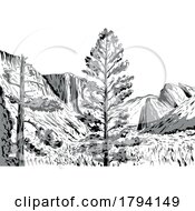 Poster, Art Print Of Wawona Tunnel Vista View Of Yosemite National Park Comics Style Drawing