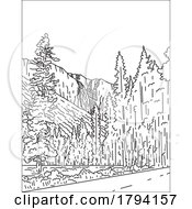 Poster, Art Print Of Bridalveil Fall In Yosemite Valley Yosemite National Park Mono Line Art