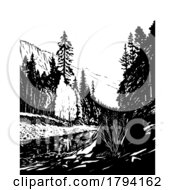 Poster, Art Print Of Merced River In Yosemite National Park Comics Style Drawing