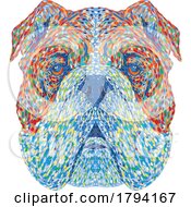English Bulldog Or British Bulldog Head Front View Pointillist Impressionist Pop Art Style
