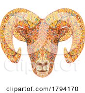 Poster, Art Print Of Bighorn Sheep Or Ram Head Front View Pointillist Impressionist Pop Art Style