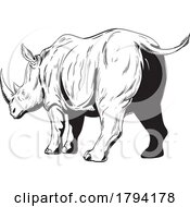 Poster, Art Print Of Rhinoceros Or Rhino Charging Low Angle View Comics Style Drawing