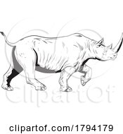 Rhinoceros Or Rhino Charging Side View Comics Style Drawing