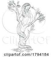 Draconcopedes Curled In Tree Medieval Style Line Art Drawing