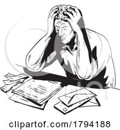 Poster, Art Print Of Businessman In Financial Distress And Depression With Hands On Head Comics Style Drawing