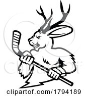 Poster, Art Print Of Jackalope With Ice Hockey Stick Mascot Black And White