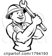 Poster, Art Print Of Diesel Service Technician Mechanic Holding Shifter Spanner Wrench Front Mascot Retro