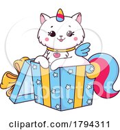 Poster, Art Print Of Unicorn Cat In A Gift Box