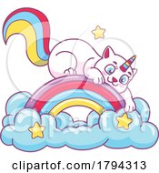 Poster, Art Print Of Unicorn Cat Playing On A Rainbow