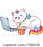 Unicorn Cat Watching A Movie On A Laptop