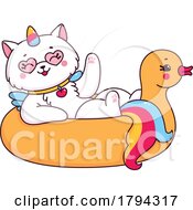 Poster, Art Print Of Unicorn Cat Floating On An Inner Tube