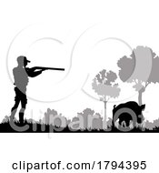Poster, Art Print Of Silhouetted Wild Boar Hunter