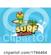 Poster, Art Print Of Cartoon Frog Kids Surf School And Wave Design