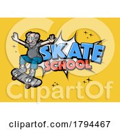 Cartoon Crazy Old Skater Dude With Skate Skool Text On Yellow
