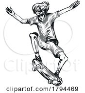 Poster, Art Print Of Black And White Sketch Of Of A Skateboarder