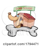 Cartoon Dog Emerging From A House Over A Bone