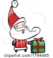 Poster, Art Print Of Cartoon Christmas Santa Claus With A Present