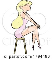 Cartoon Blond Woman Posing On A Stool