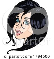 Poster, Art Print Of Cartoon Blue Eyed Woman With Black Hair