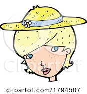 Sticker Of A Cartoon Woman Wearing Summer Hat