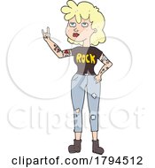 Cartoon Blond Woman With Tattoos In A Rock Shirt